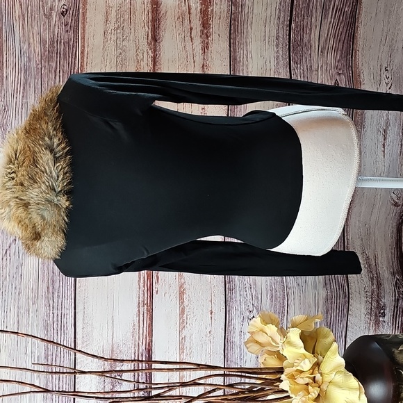 BAILEY 44 BLACK LONG SLEEVE FAUX FUR COLLAR TIE-FRONT CARDIGAN - Picture 6 of 11